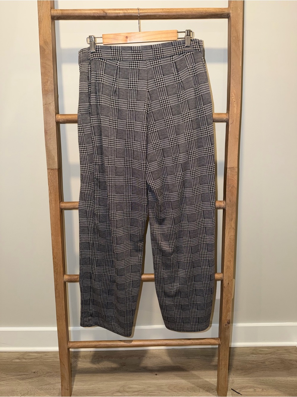 Maeve Black & Gray Wide Leg Plaid Pants